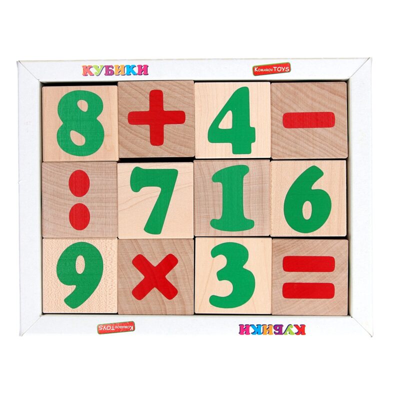 Деревянная развивающая игрушка Кубики Цифры и знаки. Т604 Komarovtoys