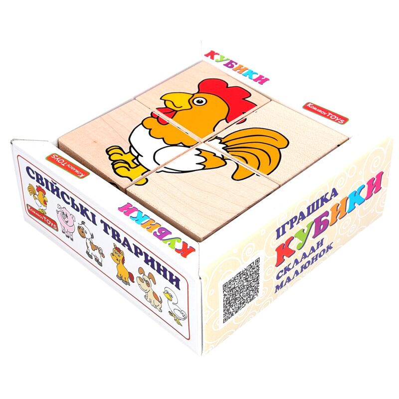 Wooden toy T609. Cubes set. Puzzle "Farm animals" 4pcs. Komarovtoys