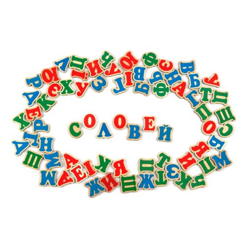 J704. Дерев'яна розвиваюча іграшка Набір.Український алфавіт на магнітах 72 елементи. Komarovtoys